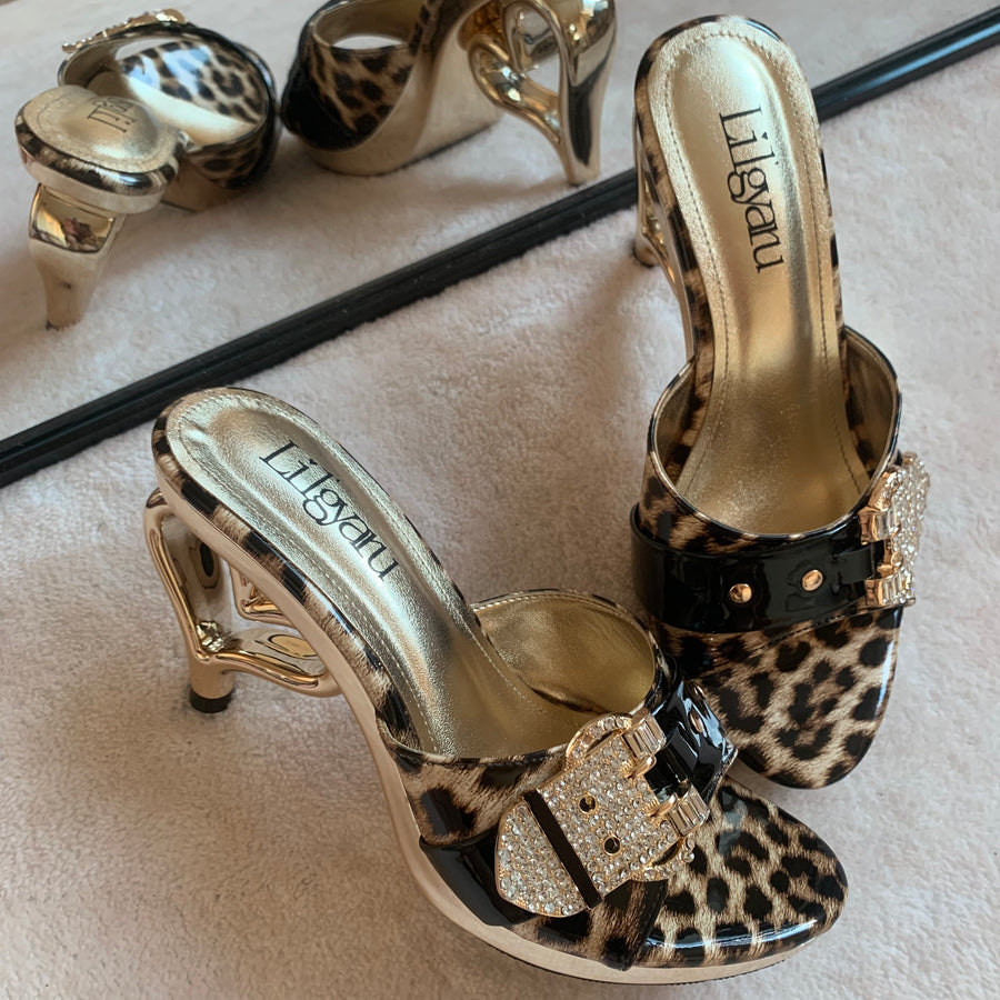 Leopard Print Gold High Heels